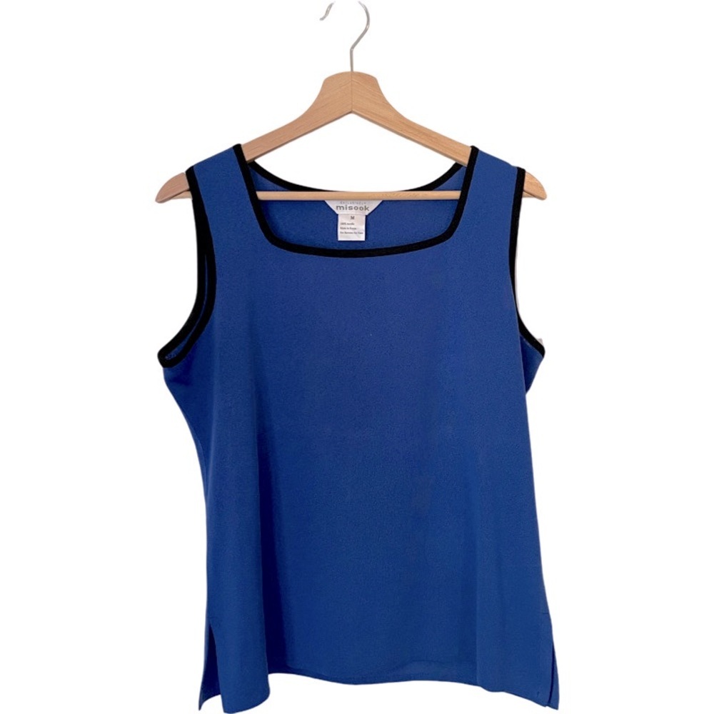 Misook Blue Tank Top with Black Trim
